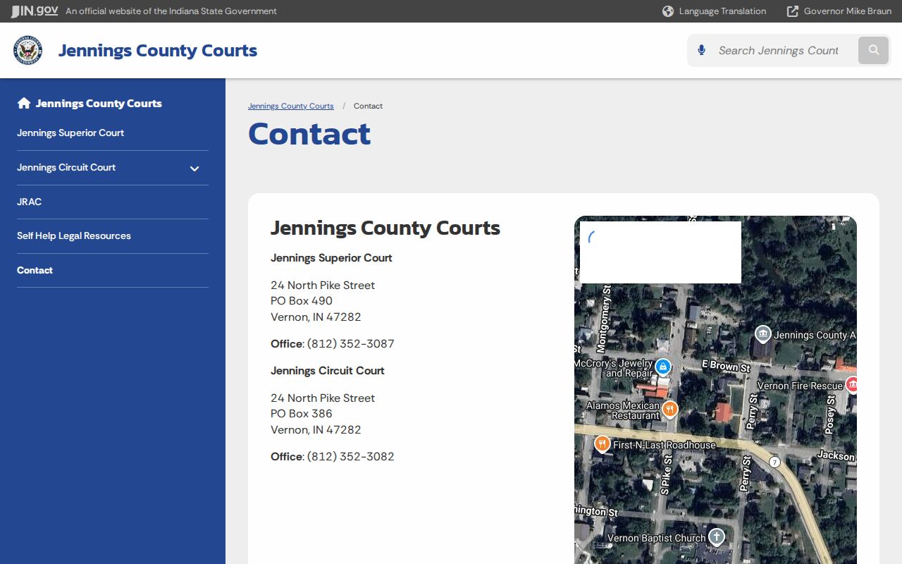 Jennings County bench warrant court office contact information