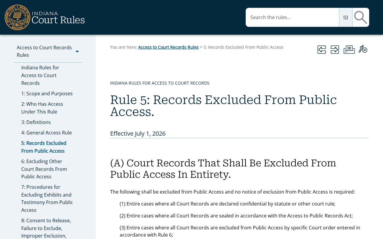 Jennings County arrest warrant temporary access exclusions under Rule 5